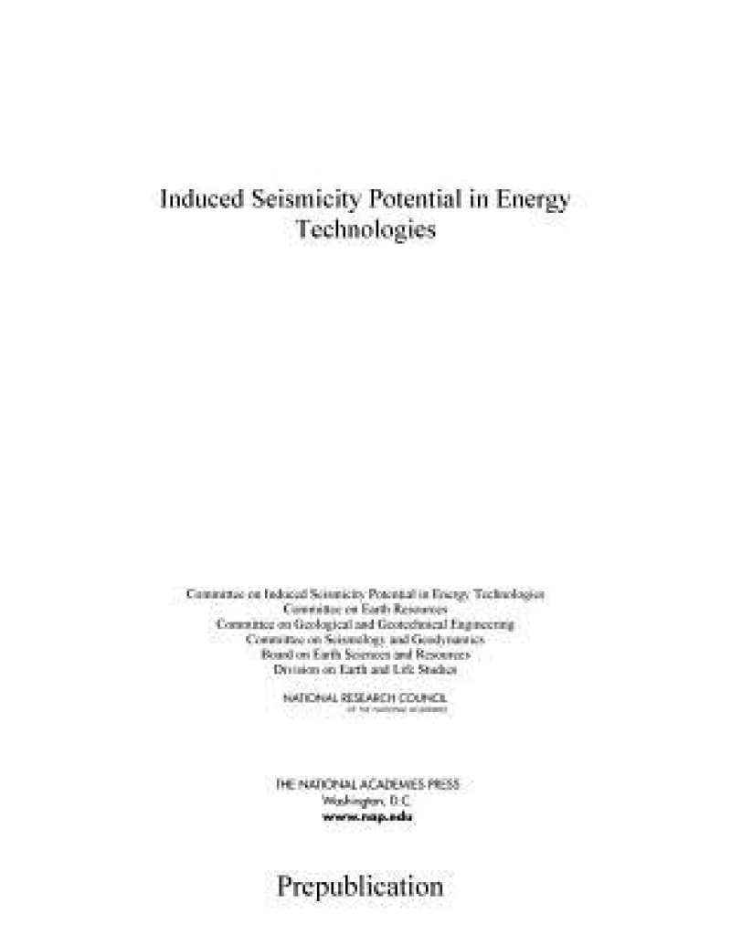 Induced Seismicity Potential in Energy Technologies