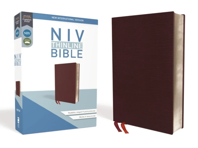 NIV, Thinline Bible, Bonded Leather, Burgundy, Red Letter, Comfort Print