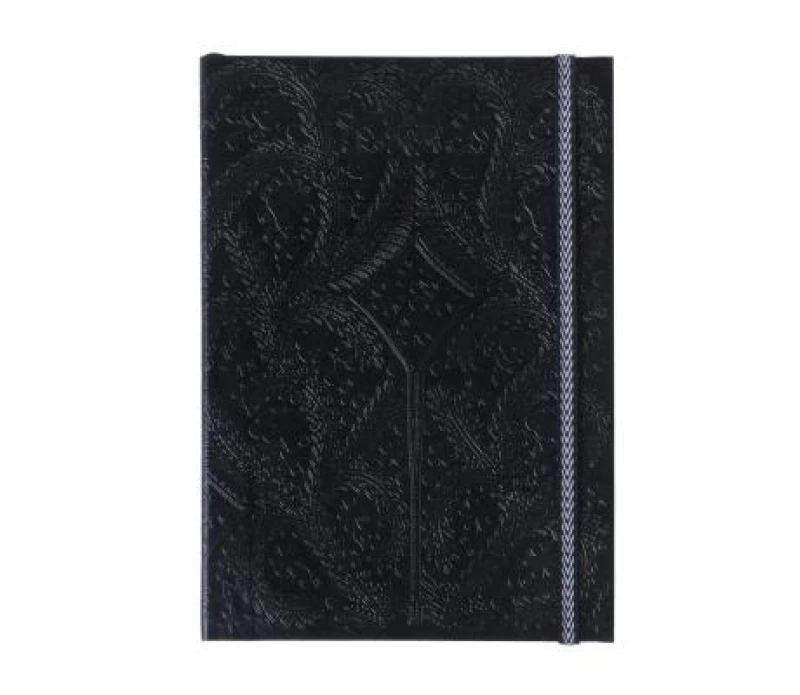 Christian Lacroix A6 Journal, Black Paseo Pattern - 4.25” x 6” - Layflat Writing Journal with 152 Ruled Ivory Pages