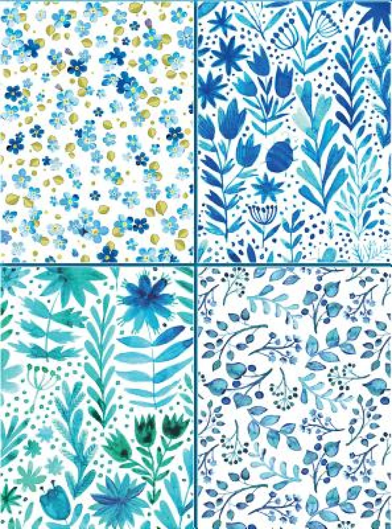 Set of Four Magnetic Notepads: Blue Abstract