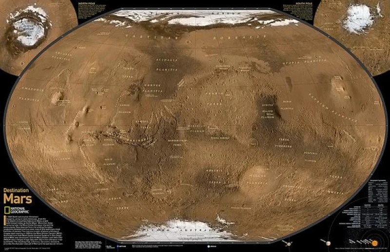 National Geographic: Destination Mars: 2 Sided Wall Map (31.25 X 20.25 Inches)