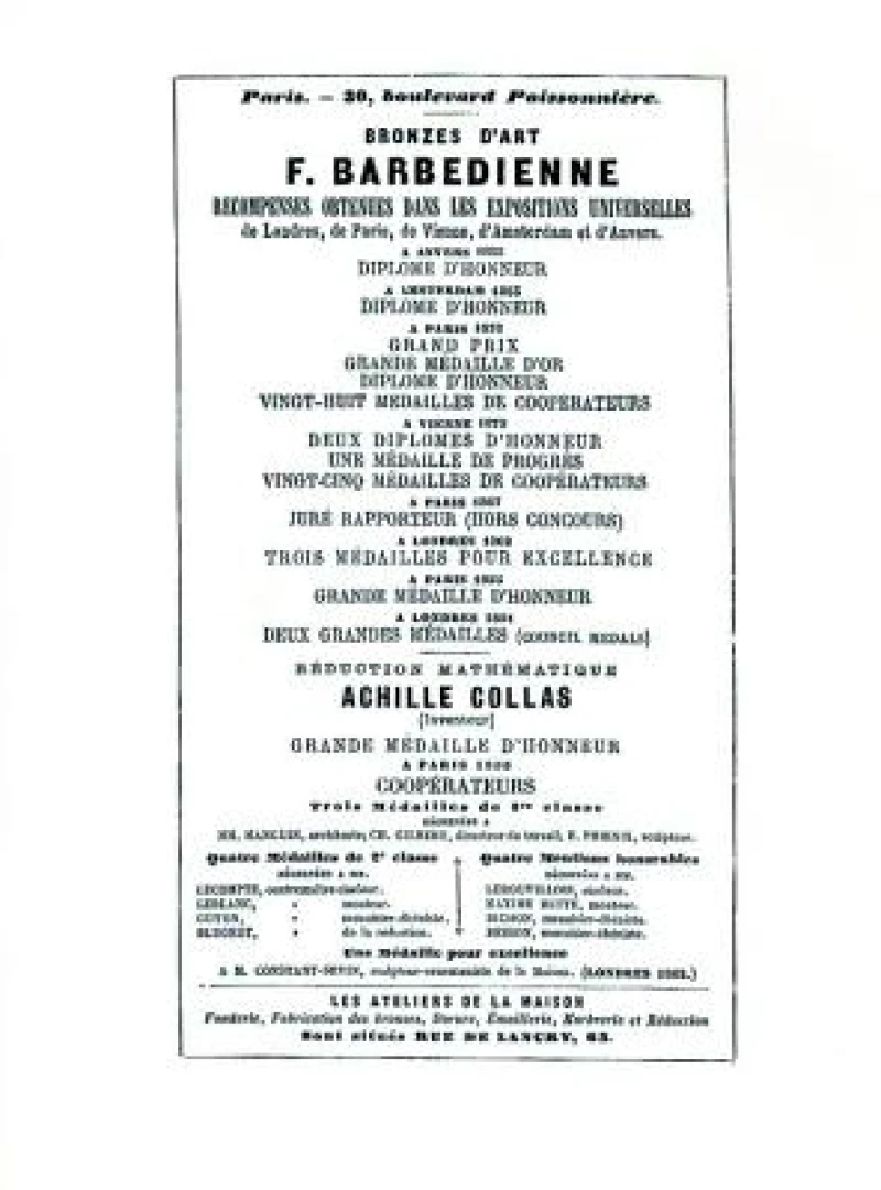 1886 Catalog of the French Bronze Foundry of F. Barbedienne of Paris
