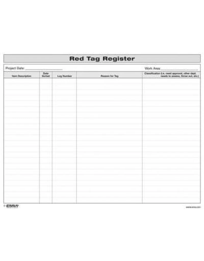 5S Red Tag Register Form