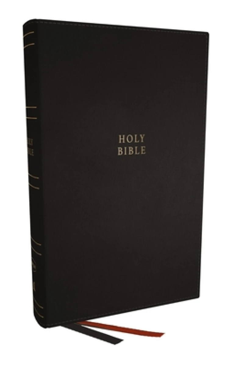 NKJV, Single-Column Reference Bible, Verse-by-verse, Black Bonded Leather, Red Letter, Comfort Print (Thumb Indexed)