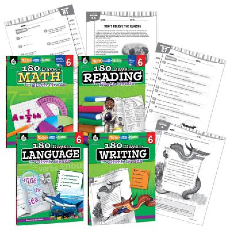 180 Days™: Reading, Math, Writing, & Language for Grade 6: 4-Book Set