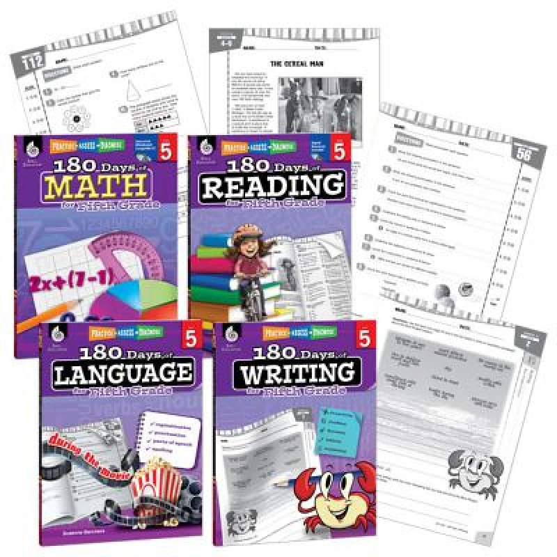 180 Days™: Reading, Math, Writing, & Language for Grade 5: 4-Book Set