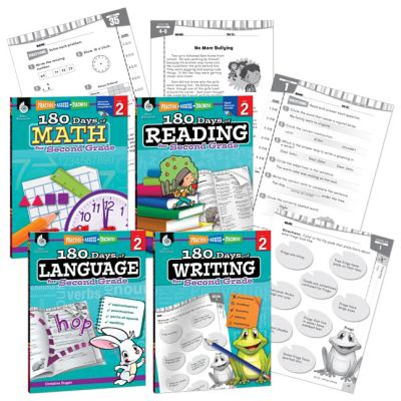 180 Days™: Reading, Math, Writing, & Language for Grade 2: 4-Book Set
