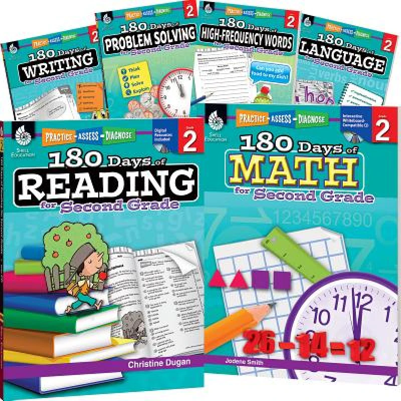 180 Days™: Reading, High-Frequency Words, Math, Problem Solving, Writing, & Language for Grade 2: 6-Book Set