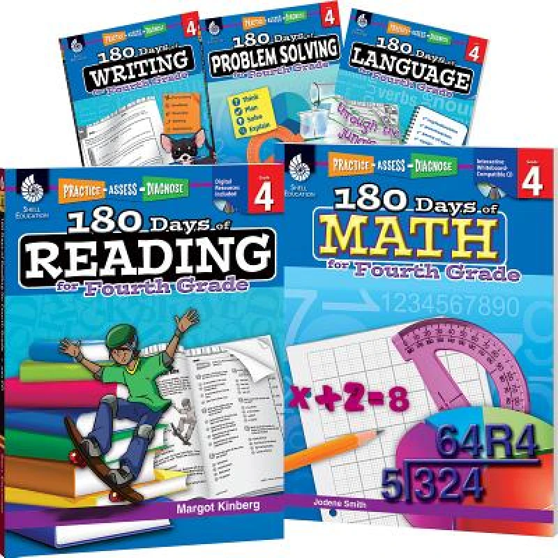 180 Days™: Reading, Math, Problem Solving, Writing, & Language Grade 4: 5-Book Set
