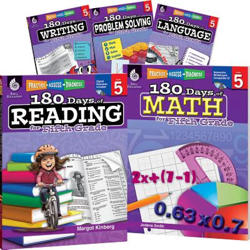 180 Days™: Reading, Math, Problem Solving, Writing, & Language for Grade 5: 5-Book Set