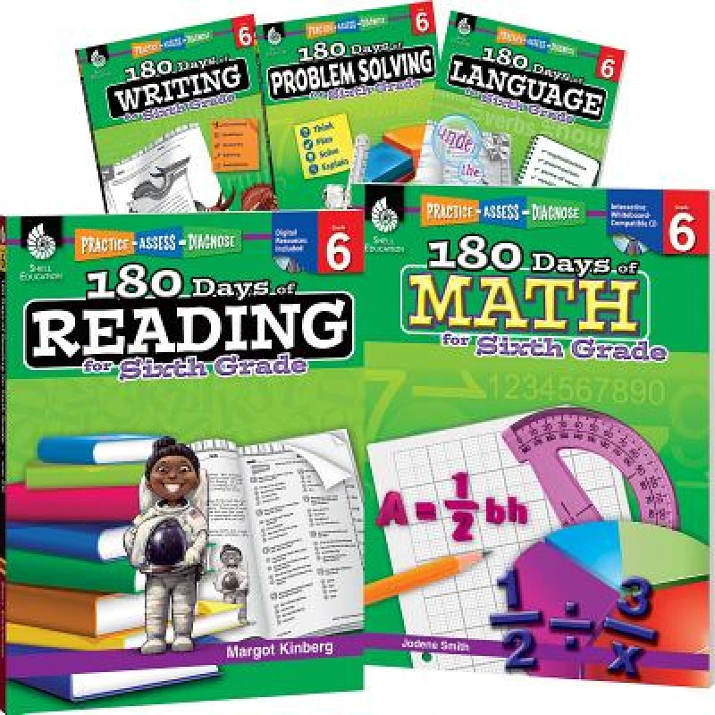 180 Days™: Reading, Math, Problem Solving, Writing, & Language for Grade 6: 5-Book Set