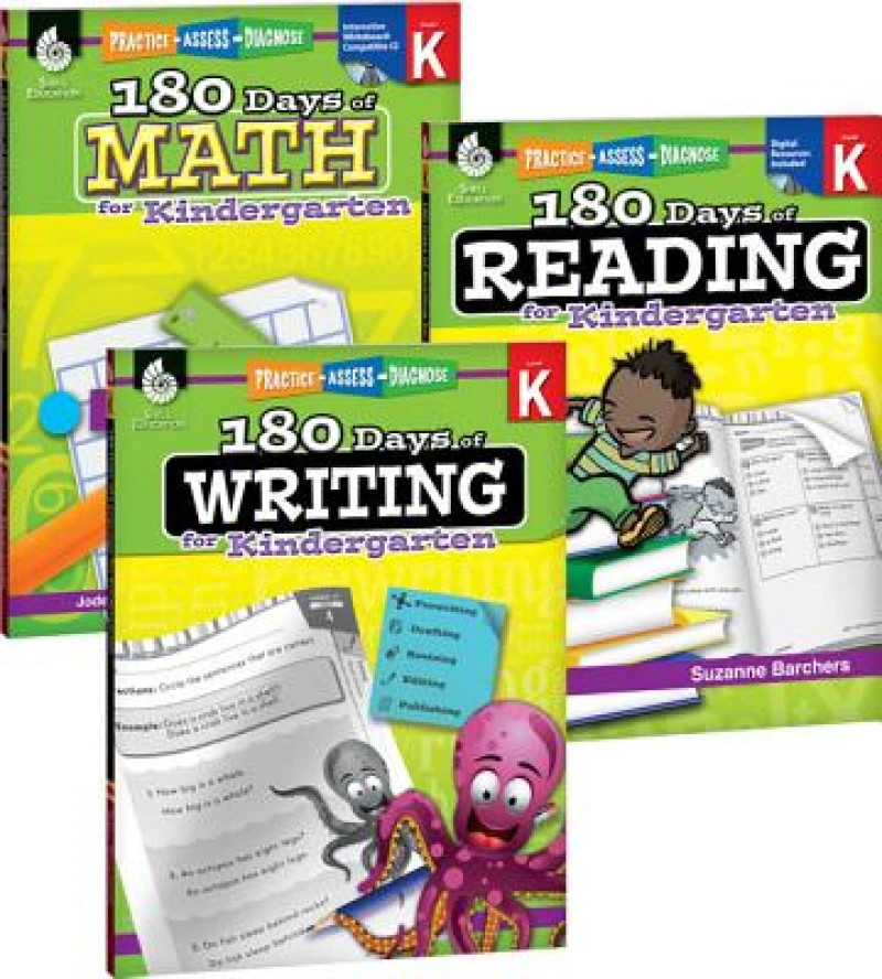 180 Days™: Reading, Writing and Math for Grade K: 3-Book Set