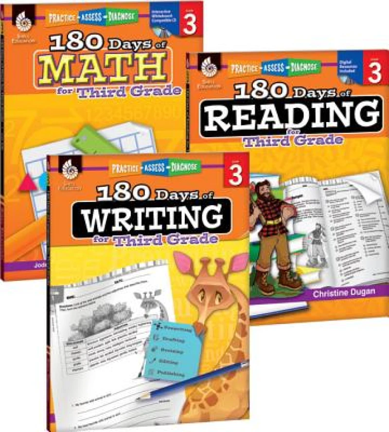 180 Days™: Reading, Writing and Math for Grade 3: 3-Book Set