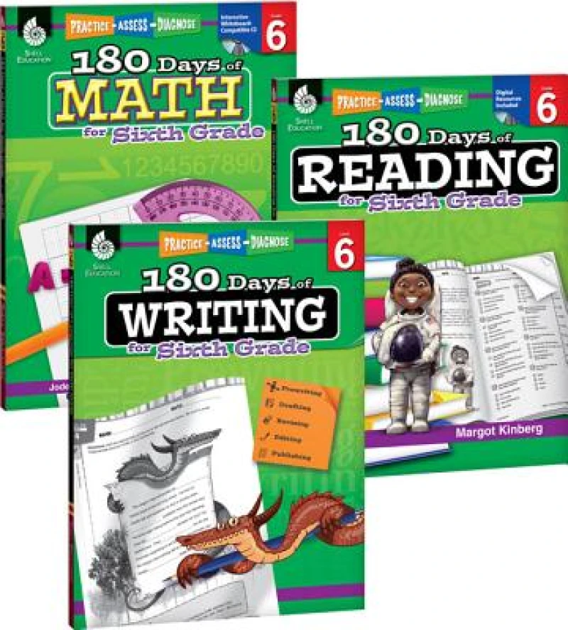 180 Days™: Reading, Writing and Math for Grade 6: 3-Book Set