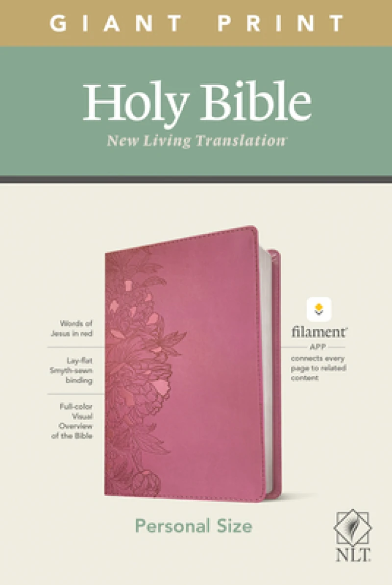 NLT Personal Size Giant Print Bible, Filament Enabled (LeatherLike, Peony Pink, Red Letter)