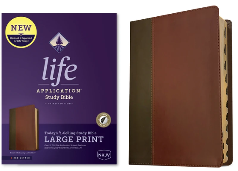 NKJV Life Application Study Bible, Third Edition, Large Print (LeatherLike, Brown/Mahogany, Indexed, Red Letter)