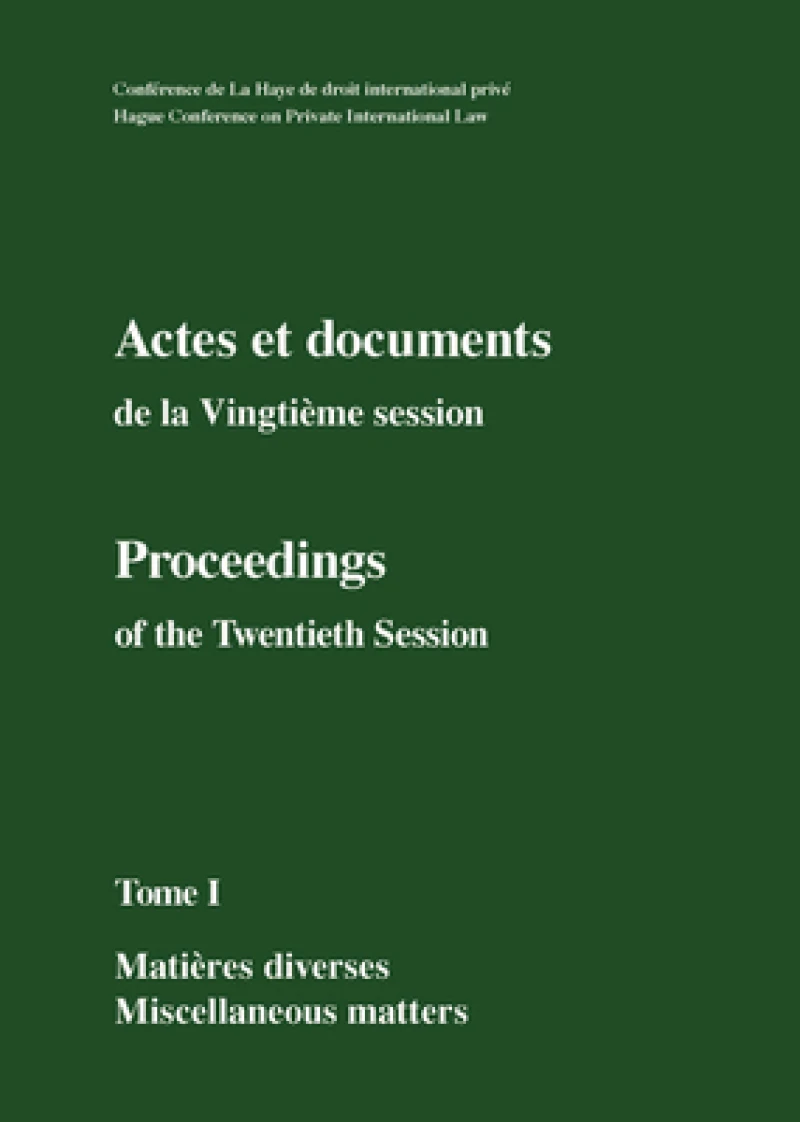 Actes et documents de la Vingtieme session / Proceedings of the Twentieth Session