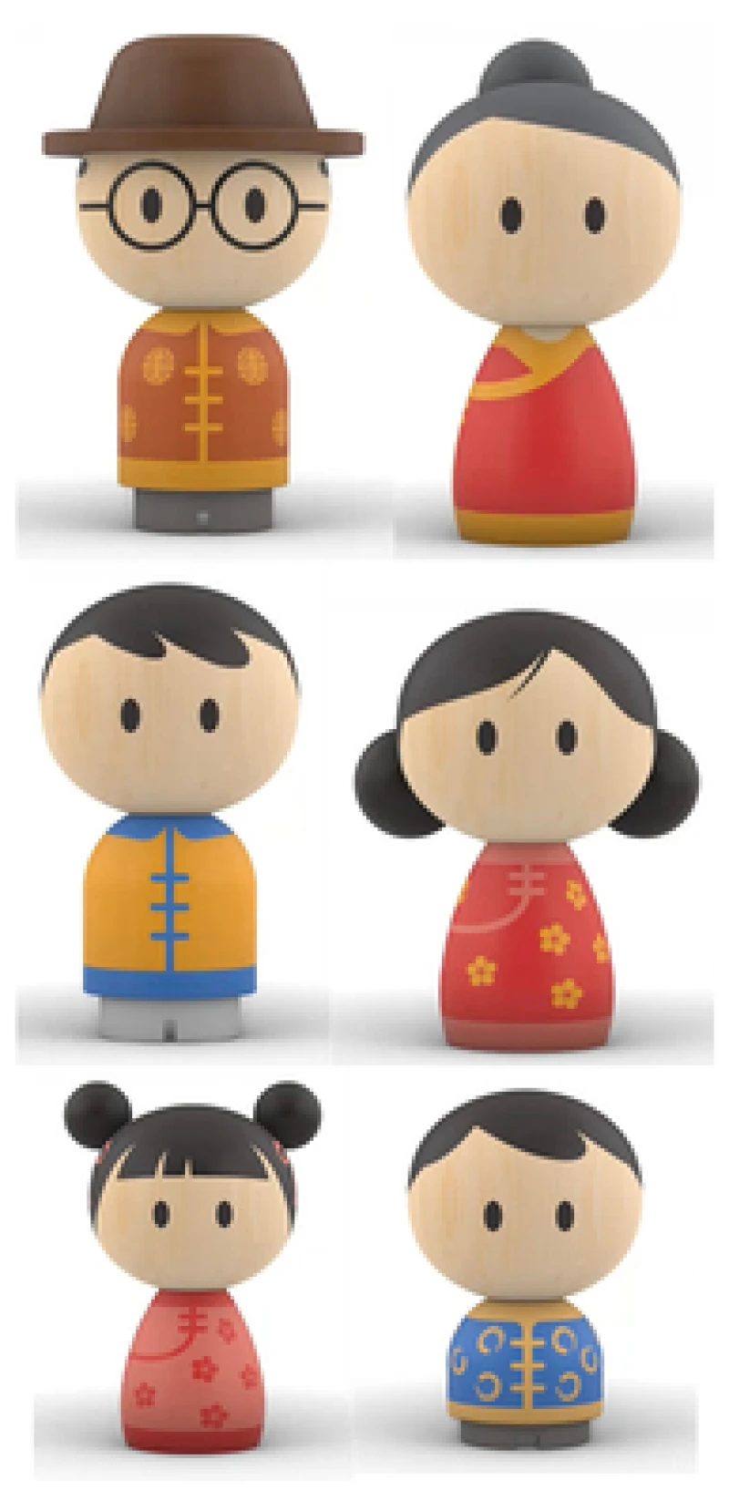 Wooden Asian Family Toy Set