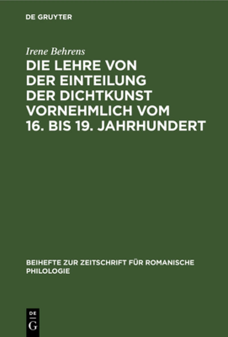 Lehre von der Einteilung der Dichtkunst vornehmlich vom 16. bis 19. Jahrhundert