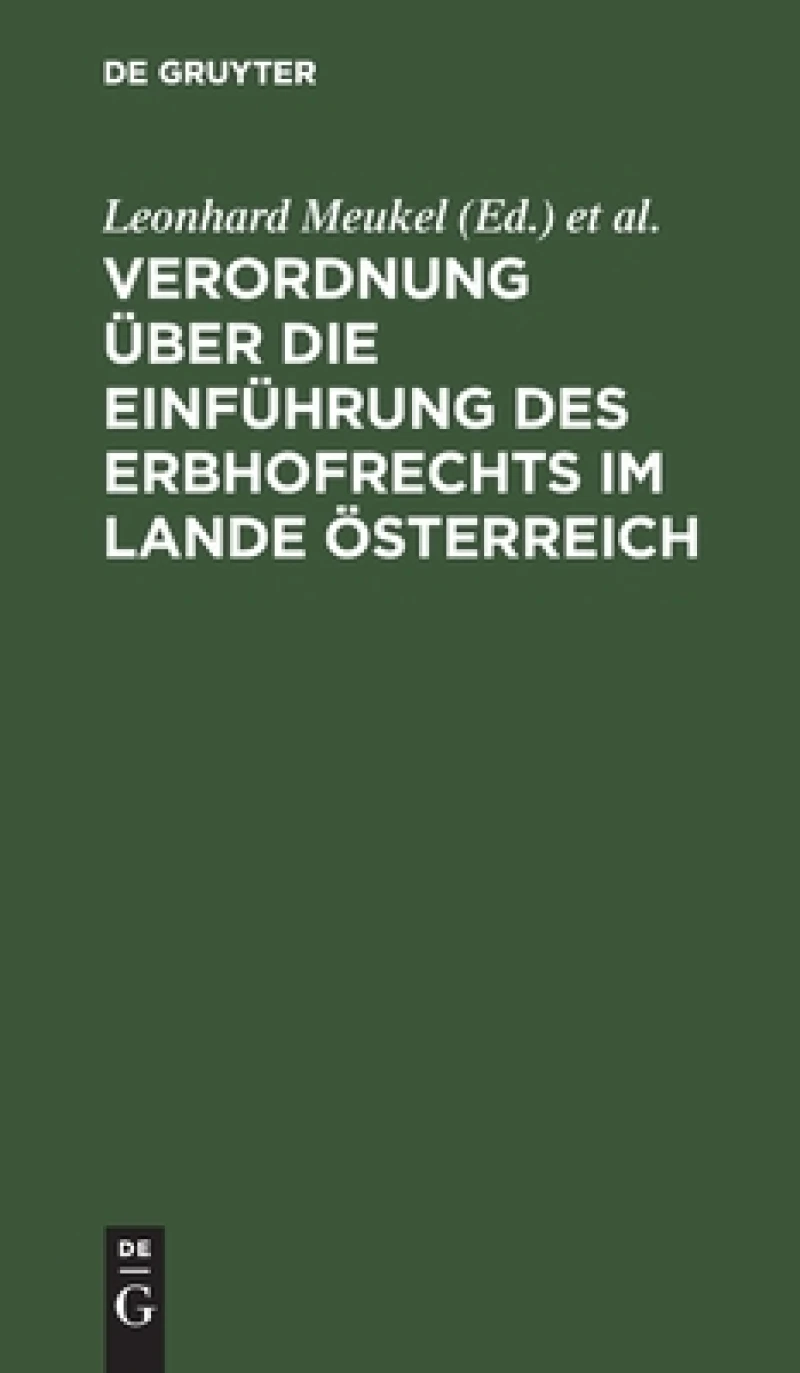 Verordnung Über Die Einführung Des Erbhofrechts Im Lande Österreich