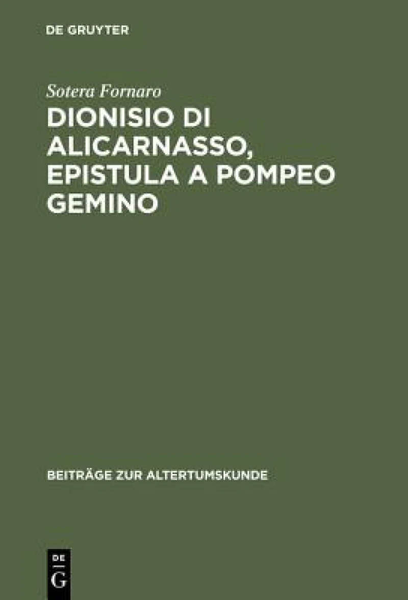 Dionisio Di Alicarnasso, Epistula a Pompeo Gemino